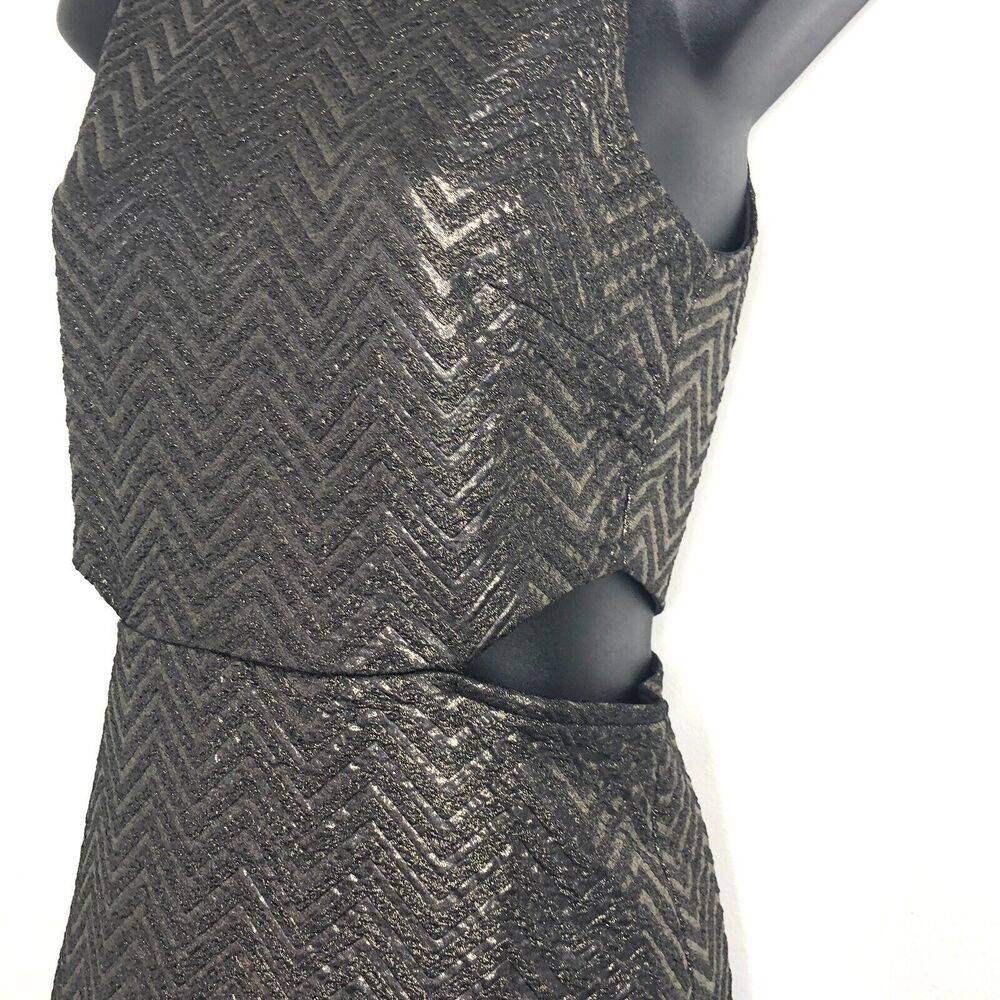 New THE MOON COLLECTION Black Gold Cut Out Mini Dress Size Small Chevron Party - Picture 5 of 12